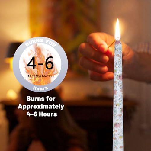 NJAO HOO Flower Candlesticks 10 in Straight Taper Candles Hand Printing Colored Candlesticks Floral Tall Tapered Candle for Home Garden Decor Simple Modern, 2Pcs - Image 7