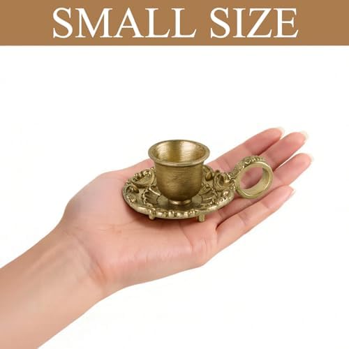 NIKKY HOME Vintage Gold Taper Candle Holders Set of 2, Handle & Drip Tray - Image 4