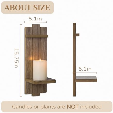 Wall Candle Holder Decor Set of 2 for Fireplace, Light Brown - Image 6