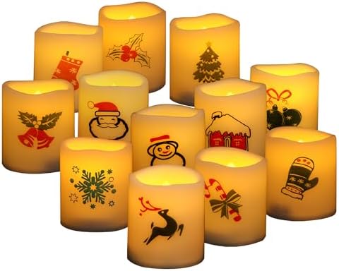 Battery Operated Flameless LED Votive Candles with Christmas Decals 12 PCS - Image 2