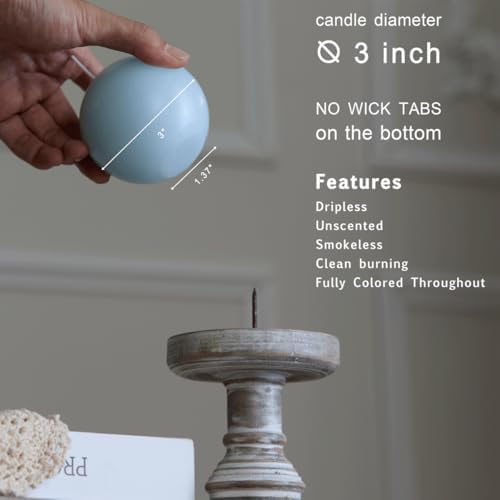 MOZEAL Hand-Poured, 3 Inch Baby Blue Round Ball Candles - Elegant Baby Blue Round Pillar Candles Set of 3, Dripless, Unscented, Smokeless, Ideal for Baby Showers. - Image 4