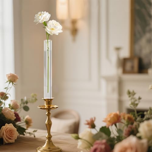 6 Pack 7.9” Acrylic Bud Vase — Striped Cylinder Bud Vase for Taper Candlesticks, Flower Vase with Silicon Rubber Case Fits Candlestick Size 20-22mm, Perfect for Tablescapes, Weddings & Home Decor - Image 7