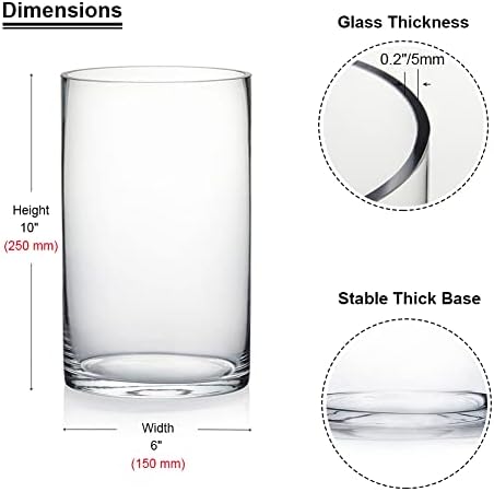 Enova Floral Clear Glass Flower Vase, 6W x 10H Inches Round Flower Vase, Pillar Candle Floating Candle Holders, Tall Cylinder Glass Vase for Flowers, Glass Vase for Home Decor, Wedding (Pack 4) - Image 2