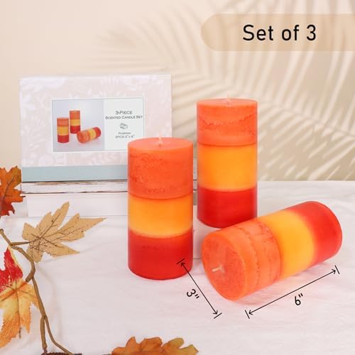3×6 Inch Orange Pillar Candles, Pumpkin Scented Pillar Candles - Long Burning 70+ Hours, Dripless & Smokeless, Aromatherapy Candles for Thanksgiving Day Dinner Table Décor, Set of 3 - Image 4