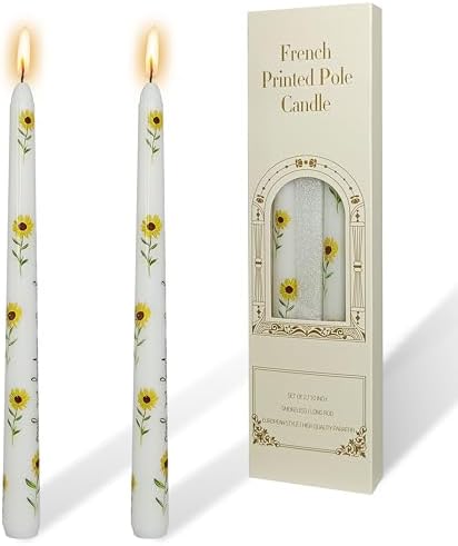 Floral Taper Candle White Sunflower-2 pcs Floral Taper Candles 10 Inch Pastel Taper Candles Smokeless Ideal for Weddings Home Party Holiday Decor by YUKCAXDLS