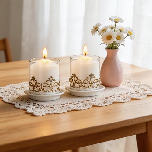 2 PCS Hurricane Candle Holder with Glass Sleeve, Gothic Metal Vintage Candle Holders, Large Table Centerpieces Candle Stand for Weddings and Events, White, L+L - Image 6