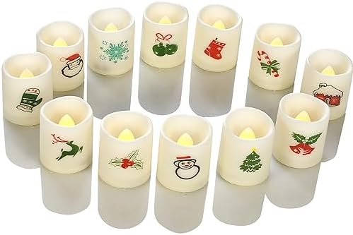Battery Operated Flameless LED Votive Candles with Christmas Decals 12 PCS - Image 3