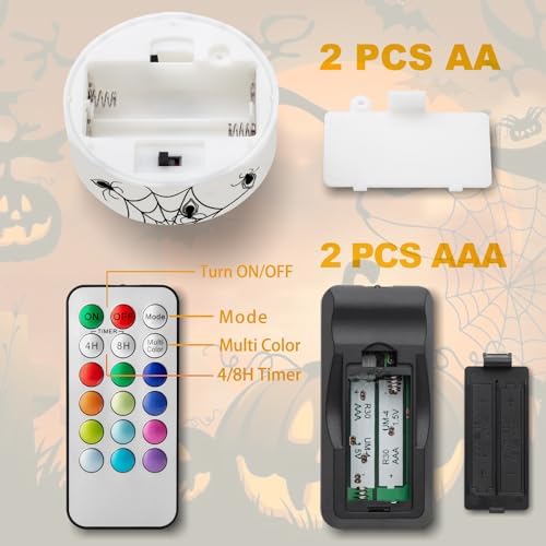 2 PCS Color Changing Halloween LED Pumpkin Candle Lights with Remote and Timer, Colored Battery Operated Jack-O-Lantern Light for Outdoor Halloween Flameless Pumpkin Home Decorations - Image 5