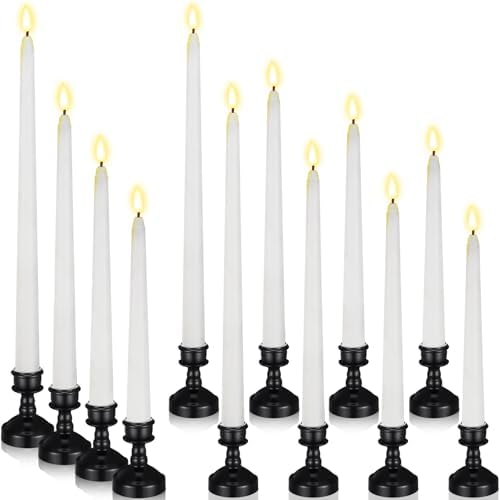 Rossesay 12 Pcs LED Taper Candles Holders, Black Holder & White Candles by Rossesay