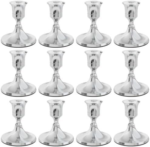 zeochyni Set of 12 Silver Taper Candle Holders for Home Deco by zeochyni