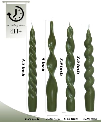 Olive Spiral Taper Candles Green Short Candle Sticks Unscented Smokeless Twisted Candlesticks for Fall Decor Holiday Dinner Party Christmas Decorations-7.5inch-4pack - Image 6