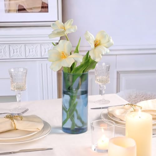 Glass Cylinder Vases, Blue, 8 Inch Tall, Set of 3 - Image 5