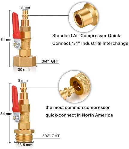 RV Winterize Blowout Adapter with 1/4" Quick Connect Plug and 3/4" Garden Water Hose Threading for Boat Camper Trailer Sprinkler Systems Irrigation Kit Fitting (With Valve 4PCS) - Image 2
