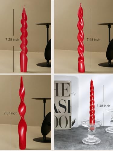 4 Pcs Red Taper Candles 7.87 Inch - Christmas Candlesticks Spiral Wave Twisted Ribbed, Unscented Smokeless Red Candle Sticks for Christmas Valentine's Wedding Dinner Party Home Decor - Image 5