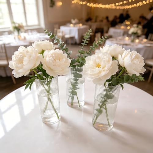 8 Inch Clear Glass Ribbed Cylinder Vases for Centerpieces, Pack of 3 - Image 3