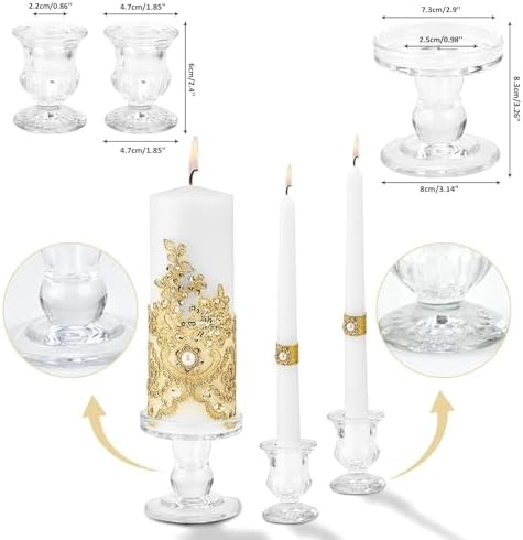 Unity Candle Holder - Glass Candle Holders for Pillar Candles Taper Candles, Glass Candlestick Holders Set of 3, Decorative Clear Glass Candlestick Holder for Wedding Table Dinning Church Centerpiece - Image 3