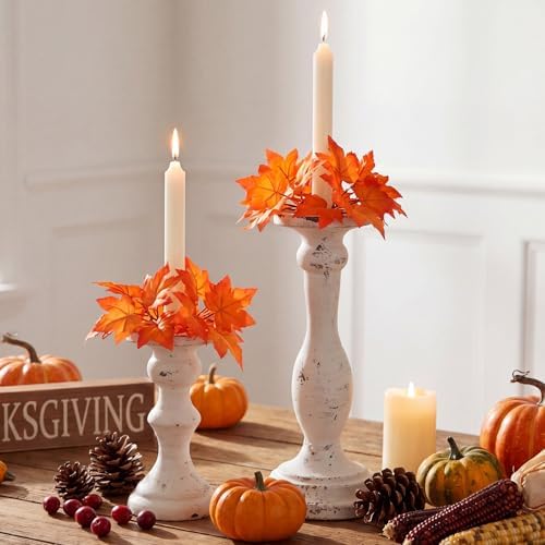 Daifunli 2 Pcs Fall Candle Rings Wreaths for Taper 1.25 Inch Maple Leaves by Huiinen
