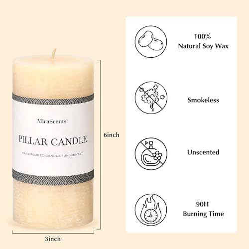 3x6 Inch Ivory Pillar Candles Set of 3 - Hand-Poured Unscented Candles, Long Clean Burning, Large Big Candles, Smokeless Dripless Candles for Dinner Table, Wedding, Home, Bathroom, Rustic Decor - Image 5