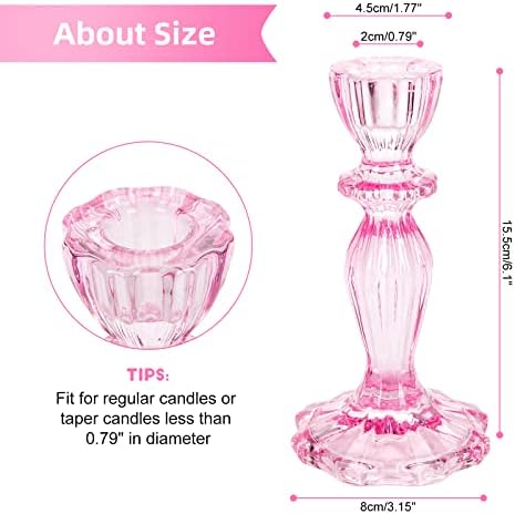 Glass Candle Holders, 2PCS Decorative Candle Stand Wide Base Candlestick Holder Table Centerpiece Decor for Wedding Festival Party Windowsill, Pink - Image 2