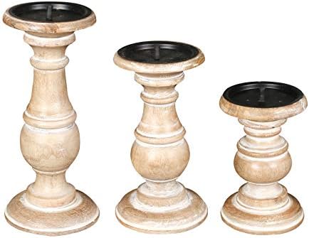 White Wash Candle Holder Set of 3 – 10", 8", 6" Rustic Pillar Stands – Turned Wood Columns for Home Decor, Weddings, Spa, Parties – Country Farmhouse Style - Image 5