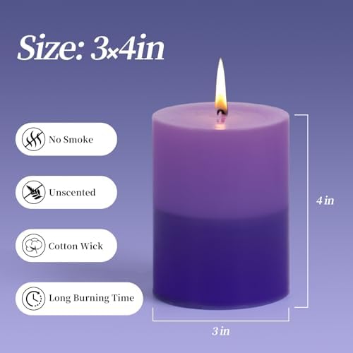 KONNI Layered Pillar Candles Set of 3, 2.8"x 4" Table Decor Purple - Image 2