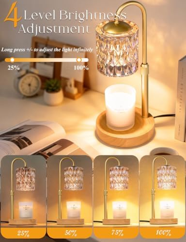 Briever Dimmable Candle Warmer Lamp with Timer, Height Adjustable Electric Candle Wax Warmer, Birthday Gifts for Women Mom, House Warming Gifts New Home Decor, Solid Wood Base, Natural Wood Champagne - Image 4