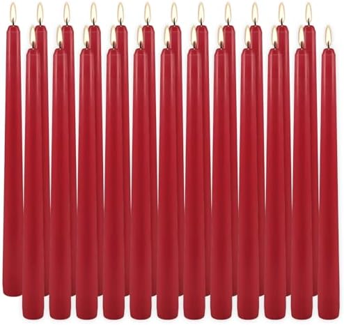 24Pack Red Taper Candles-10 Inch Dripless, Unscented Dinner Candle- Smokeless and Dripless, Long Burning time, Paraffin Wax with Cotton Wicks for Home Décor,Christmas, Wedding, Party,Candlesticks by kneeife