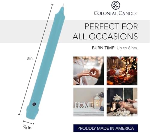 Colonial Candle Unscented Taper Candle, Classic Collection, Coastal Blue, 8 in, Pack of 12 - Up to 6 Hours Burn - Image 3