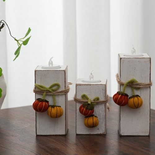 3 Pack Rustic Flameless LED Candles Battery Operated Wooden Candle Holders White Farmhouse Decor for Mothers Day Holiday Party Summer Thanksgiving Christmas Home Decor - Image 3