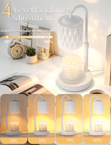 Briever Dimmable Candle Warmer Lamp with Timer, Height Adjustable Electric Candle Wax Warmer, Birthday Gifts for Women Mom, House Warming Gifts New Home Decor, Solid Wood Base, Miracle White - Image 3