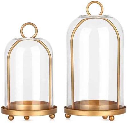 Vintage Brass Metal Candle Lantern with Thick Glass Dome Set of 2 by SUJUN