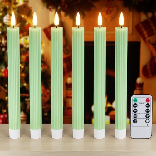 Wondise Green Flameless Flickering Taper Candles with Remote and Timer by Wondise