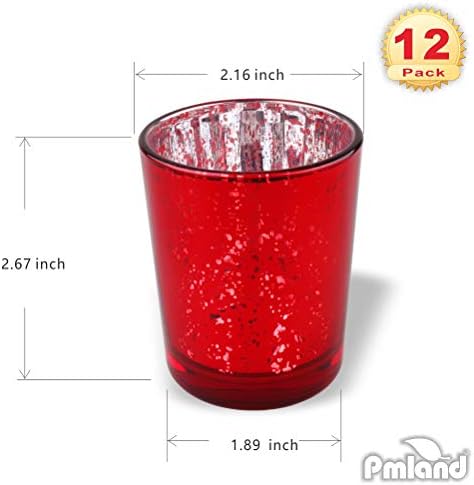 PMLAND Speckled Mercury Glass Votive Candle Tealight Holders - Bulk Pack of 12 Red - Image 2