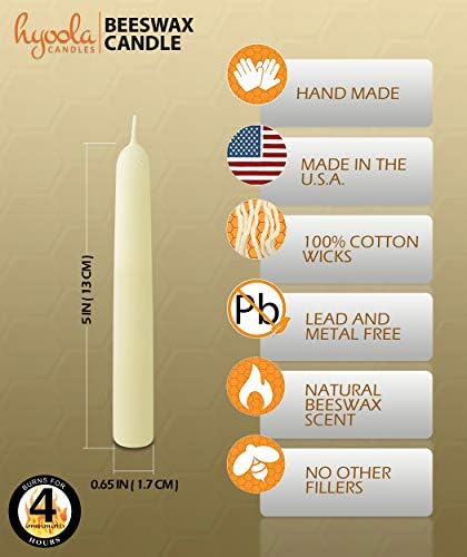 Hyoola 4" Beeswax Taper Candles 12 Pack - Handmade, All Natural, 100% Pure Unscented Bee Wax Candle - Tall, Decorative, White 4 Hour Burn Time - Image 2