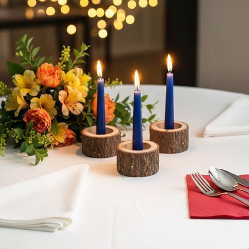 24 Pcs Wooden Tea Light Candle Holders Votive Candle Holders, Rustic Wooden Pillar Candle Stands Vintage Tealight Holders Set Candle Centerpieces for Dining Table Wedding Party, 1.6" H - Image 3