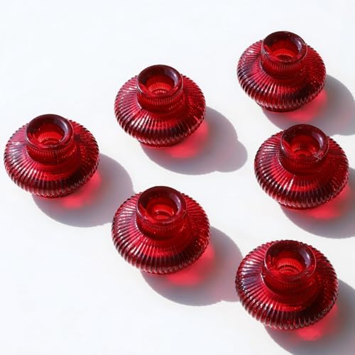 VOHO 12pcs Red Glass Taper Candle Holders for Table Centerpiece Wedding by VOHO