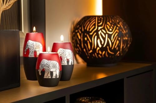 IYARA CRAFT 3 Wooden Candle Holders– Decorative Candle Holders with Inlaid Aluminium Antique Elephant – Intricate Details – Matte Wood Finish – Ideal for Modern & Rustic Settings (Rugby Shape) - Image 7