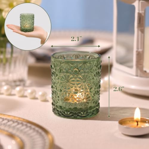 Lanttu 12 Pack Green Votive Candle Holders 2.2"*2.6" Tealight Candle Holder - Image 2