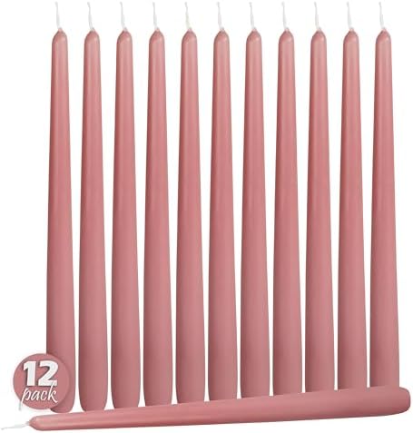 Hyoola 12 Pack Tall Taper Candles - 12 Inch Rose Pink Dripless, Unscented Dinner Candle - Paraffin Wax with Cotton Wicks - 10 Hour Burn Time - Image 2