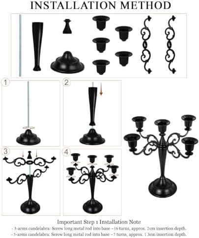 5 Arm Metal Candelabra 10.2" Matte Black Taper Candle Holder for Home Decor - Image 4