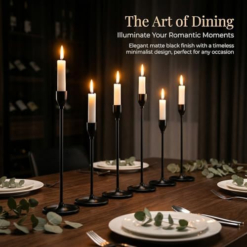 Black Candlestick Holders Set of 6, Metal Taper Candle Holders - Image 3
