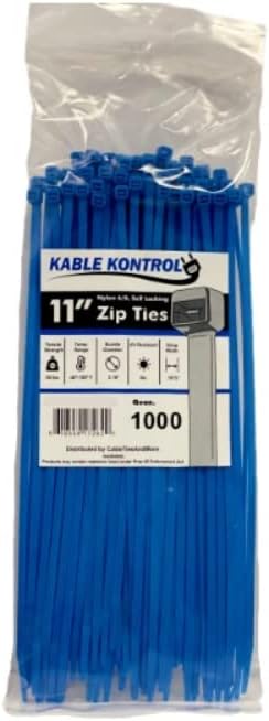 Kable Kontrol Blue Zip Ties 11 Inch 1000 Pcs, 50 Lbs Tensile Strength, Self-locking Nylon Colored Cable Ties Wire Wraps for Indoor or Outdoor Use