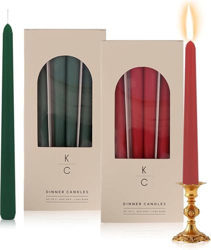 Tapered Dinner Candles - Soy & Paraffin Blend, Dinner Candles with Long-Lasting 7-Hour Burn for Stylish Homes - Candle in Curated Colors Ideal Gift for Hosts, Brides & Event Planners-Red & Green by K%7CCKandleCo