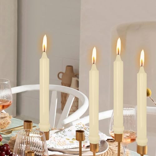 NJAO HOO Ivory Candlesticks 8 Inch Unscented Taper Candle Dripless Handmade Colored Candles for Home Decor Dinner Table Kitchen and Bedroom, 4 Pack - Image 2