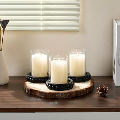 Set of 3 Black Wooden Candle Holder Plate Stand for Pillar Candles - Image 7