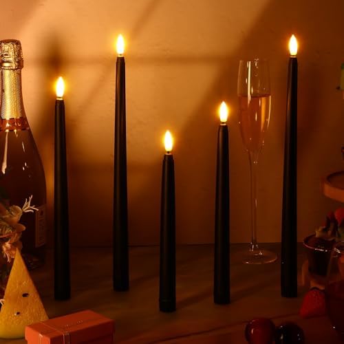 Rossesay 24 Pcs Flameless LED Taper Candles Battery Operated Candle 8.5", 9.65", 10.8", 12.8" Flameless Candlesticks Flickering for Christmas Church Wedding Indoor Decoration(Classic, Black) - Image 2
