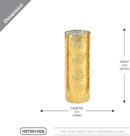 WGVI Hurricane Candle Holder Sleeve, W: 5", Ht: 14", Gold Speckled Glass Cylinder Open Both Ends, Chimney Tube Shade, 6 Piece - Image 2