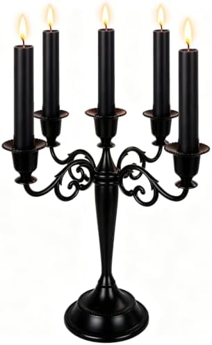 5 Arm Metal Candelabra 10.2" Matte Black Taper Candle Holder for Home Decor by Unknown
