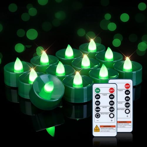 Homemory 24-Pack Green Remote Flameless Battery Tea Light Candles, 400+ Hrs by Homemory