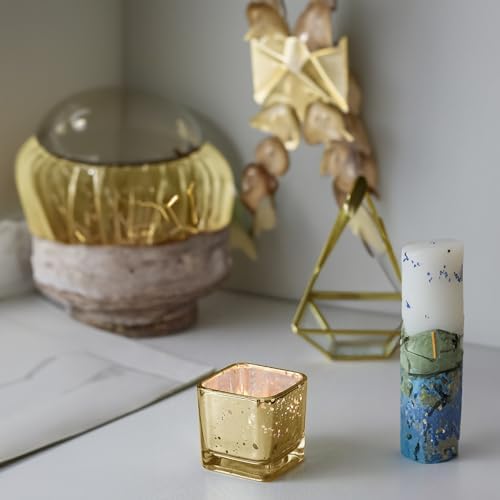 WGV 2 Inch Gold Speckle Square Cube Glass Votive Candle Holder Bulk, Small Tiny Mercury Tea Light 2x2”, 24 Pieces - Image 4